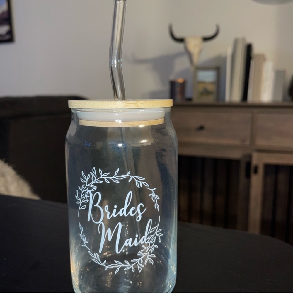 Bridesmaid Glass Jar with Straw